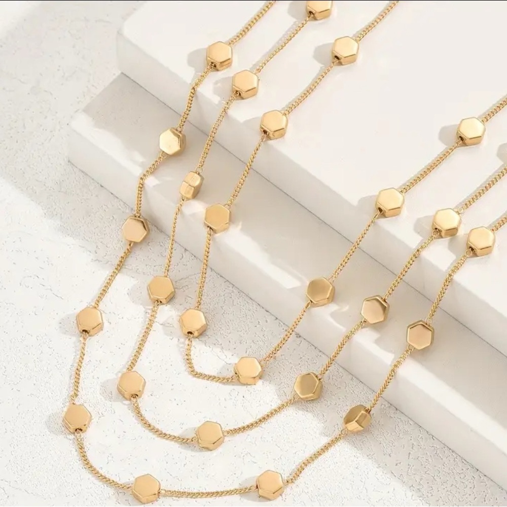 - Vintage Titanium‎ Multi-Layered Chain Necklace with Gold Plating - Picture 3 of 4